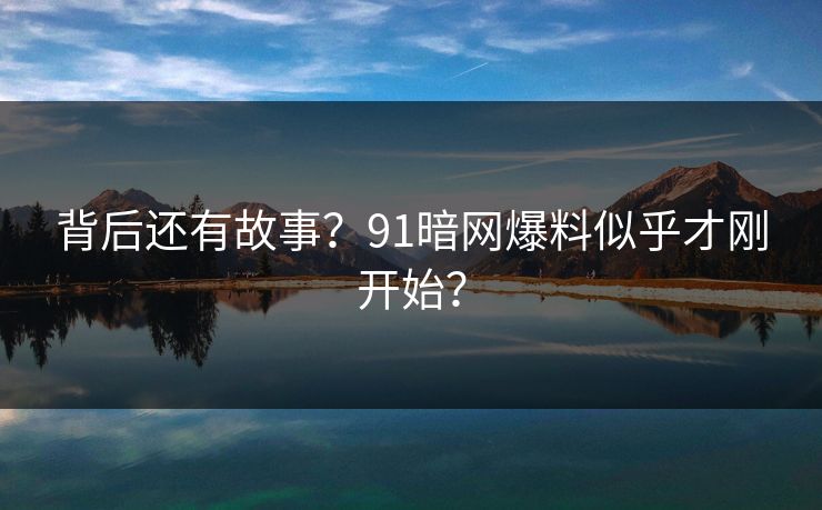 背后还有故事？91暗网爆料似乎才刚开始？