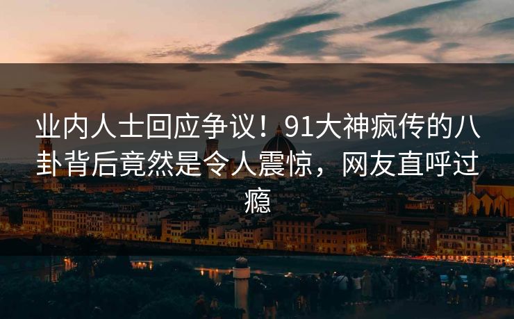 业内人士回应争议！91大神疯传的八卦背后竟然是令人震惊，网友直呼过瘾