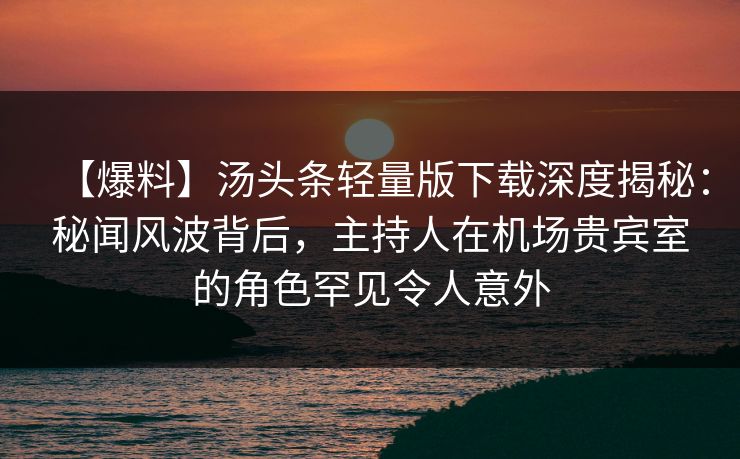 【爆料】汤头条轻量版下载深度揭秘：秘闻风波背后，主持人在机场贵宾室的角色罕见令人意外