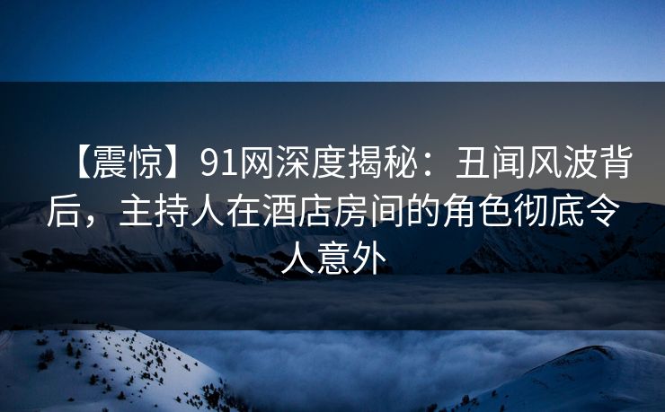 【震惊】91网深度揭秘：丑闻风波背后，主持人在酒店房间的角色彻底令人意外