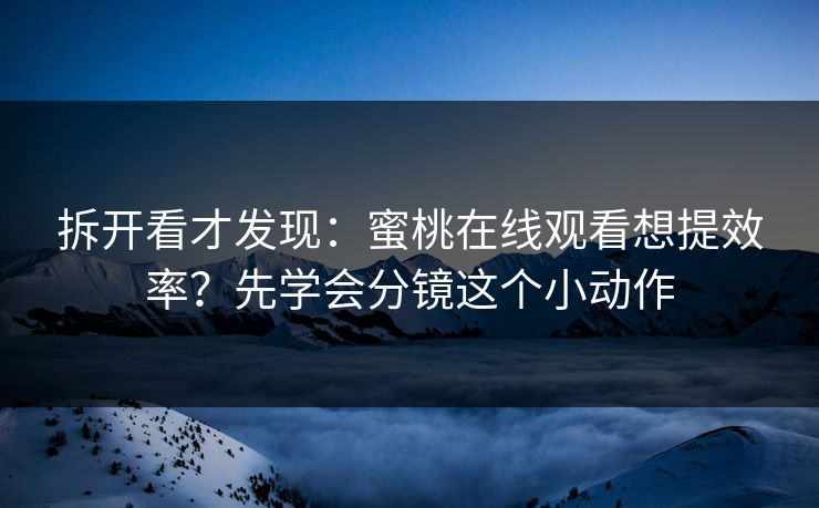 拆开看才发现：蜜桃在线观看想提效率？先学会分镜这个小动作