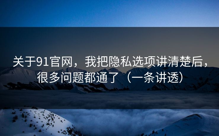 关于91官网，我把隐私选项讲清楚后，很多问题都通了（一条讲透）